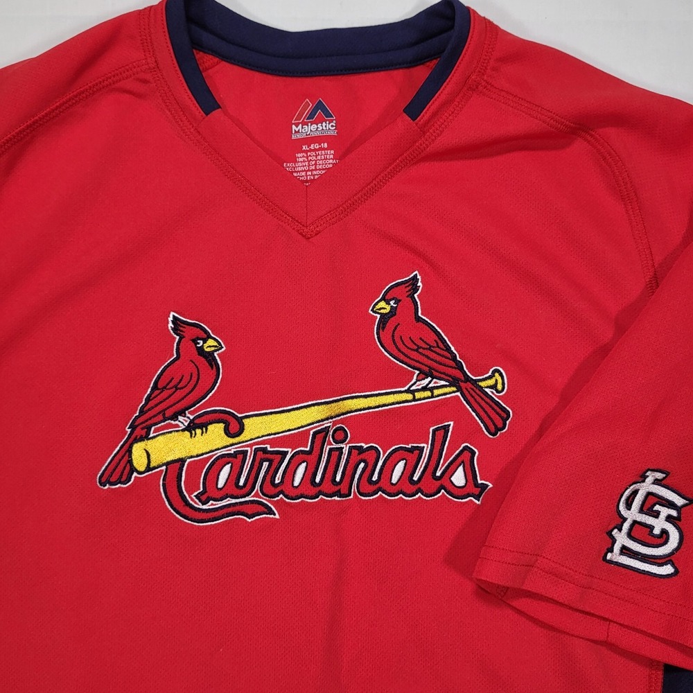St. Louis Cardinals Youth XL 18 Majestic T-Shirt Red Blue Trim